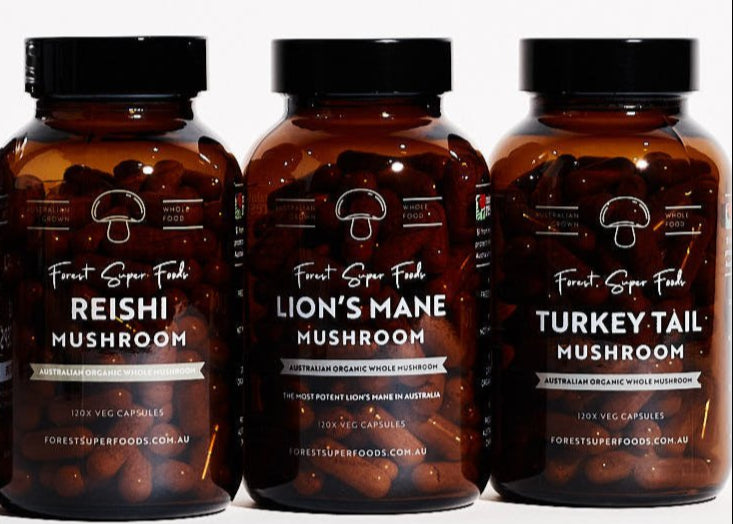 Australian Grown Mushroom Bundle (No Cordyceps ) with Reishi, Lion’s Mane, and Turkey Tail organic capsules
