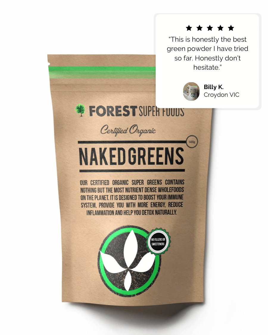 Mini Australian Greens Powder by Forest Super Foods with certified organic nutrient-dense wholefoods in resealable pouch